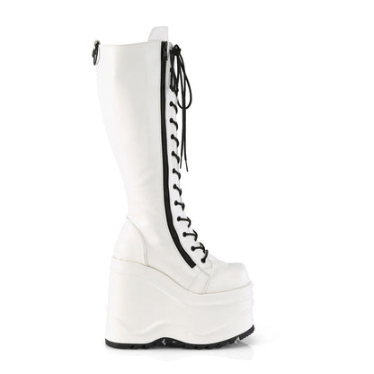 **6" Wedge PF Lace-Up Knee High Boot, Back Metal Zip (Demonia WAVE200/WVL)