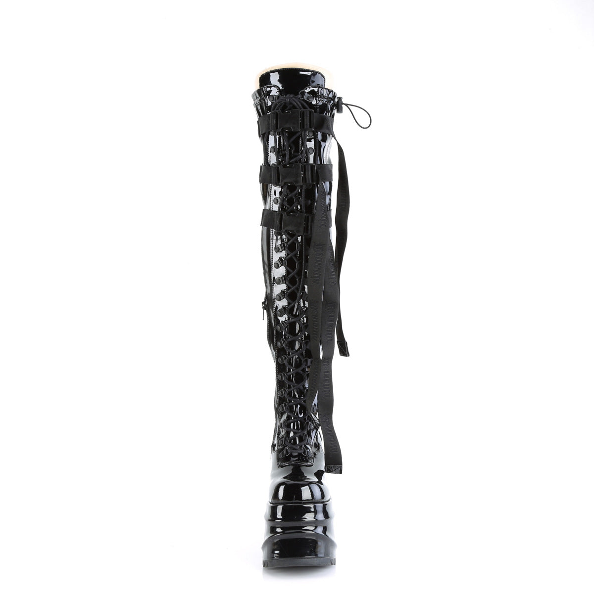 **6" Wedge PF Lace-Up Stretch Thigh Boot, Side Zip (Demonia WAVE315/BPT)