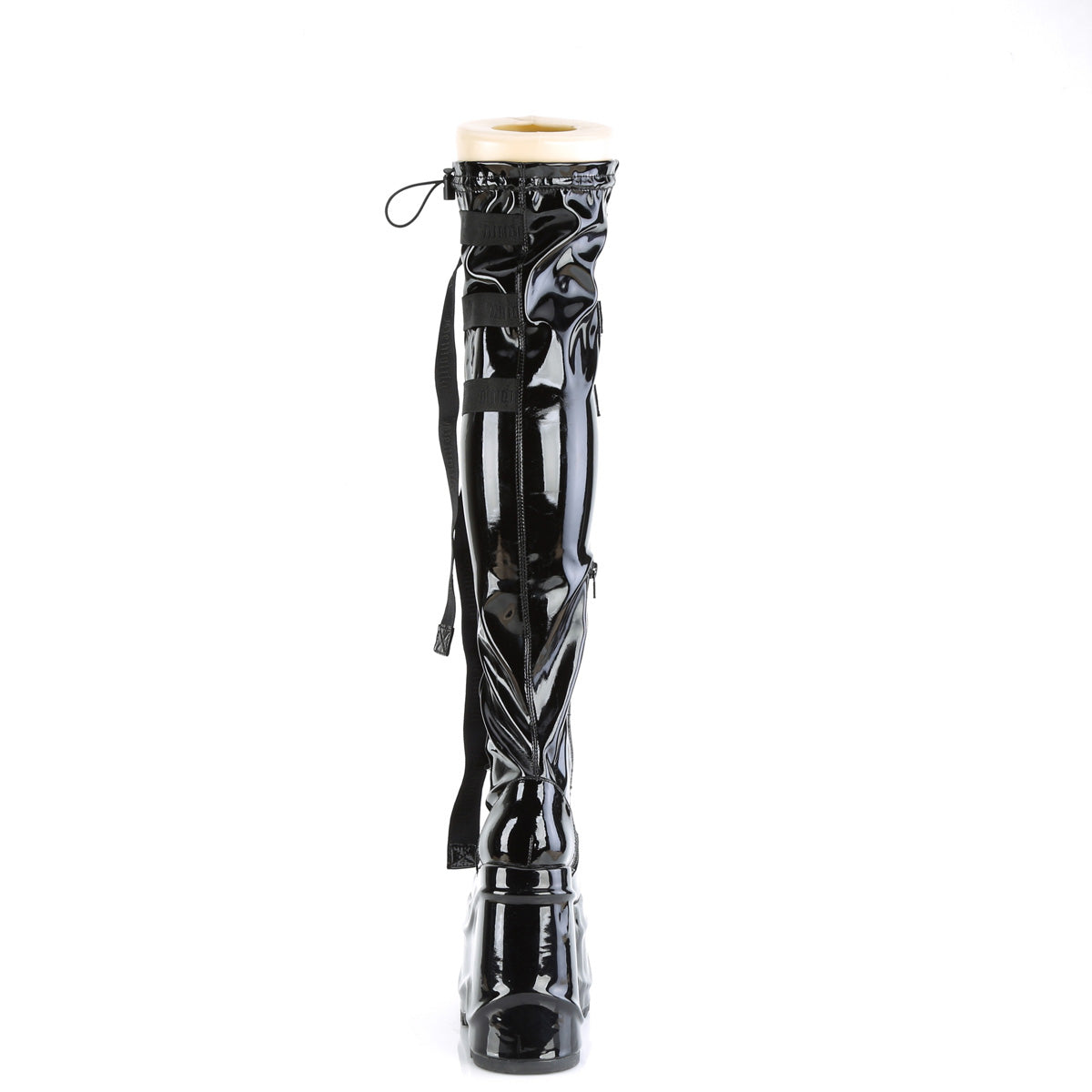 **6" Wedge PF Lace-Up Stretch Thigh Boot, Side Zip (Demonia WAVE315/BPT)