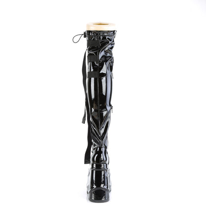 **6" Wedge PF Lace-Up Stretch Thigh Boot, Side Zip (Demonia WAVE315/BPT)