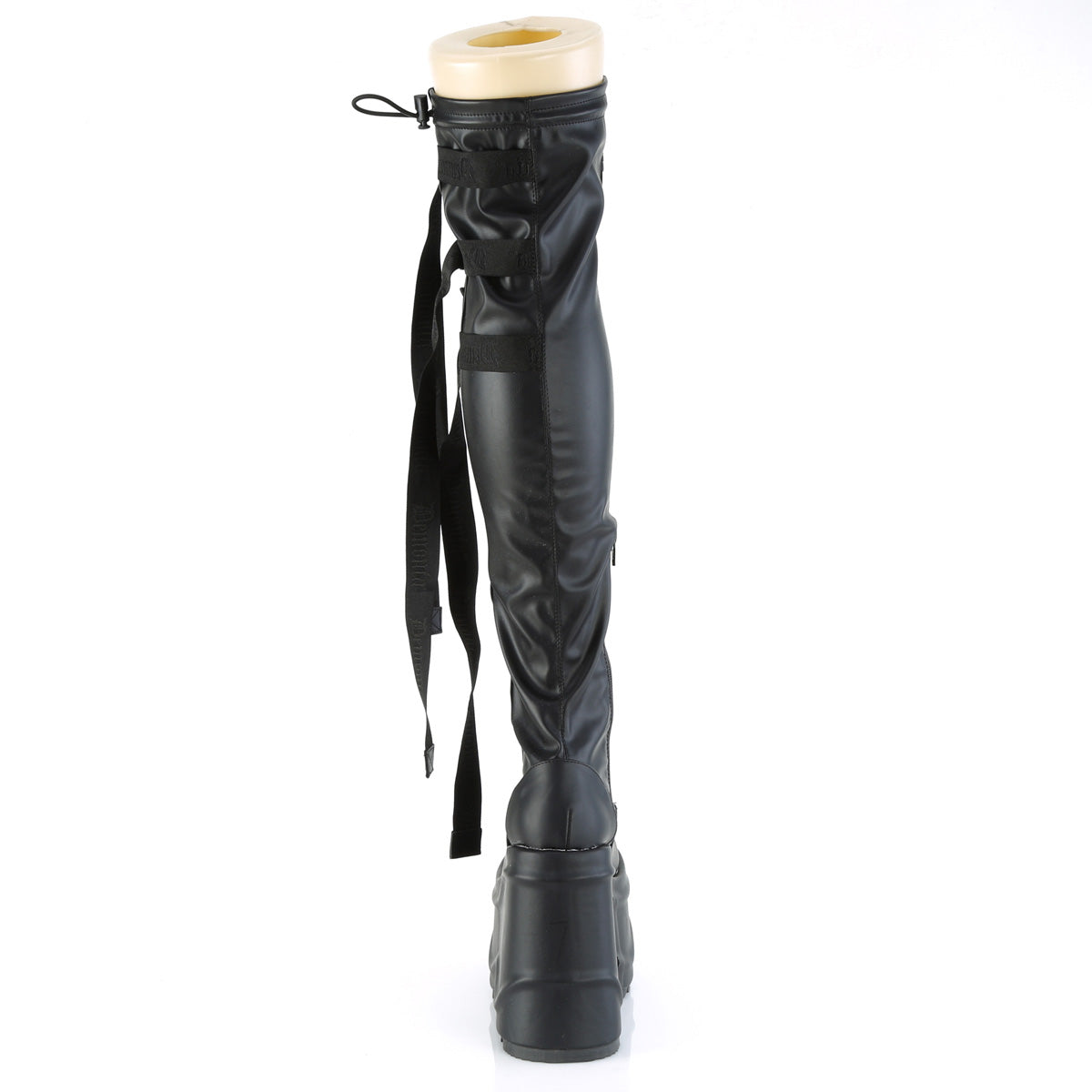 **6" Wedge PF Lace-Up Stretch Thigh Boot, Side Zip (Demonia WAVE315/BPT)