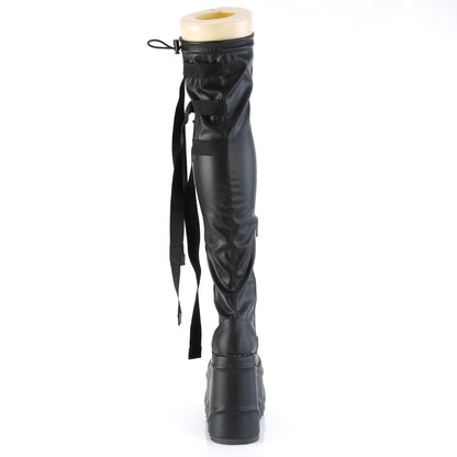 **6" Wedge PF Lace-Up Stretch Thigh Boot, Side Zip (Demonia WAVE315/BPT)