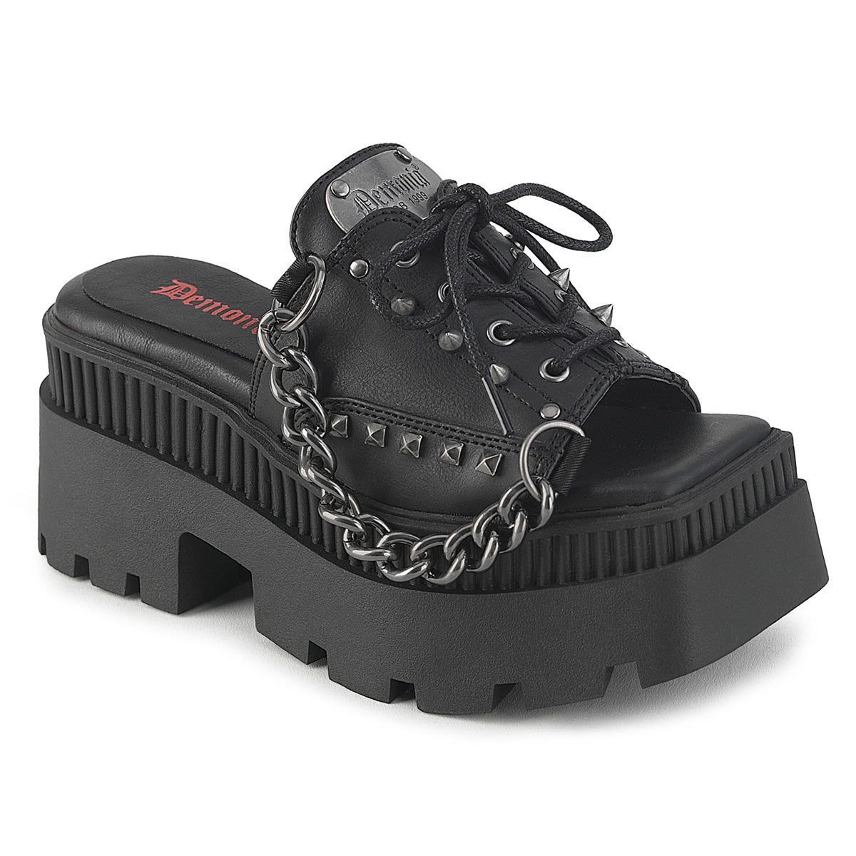3 1/4" Chunky Heel, 2" Square-Toe PF Slide Sandal (Demonia WRA03/BVL)
