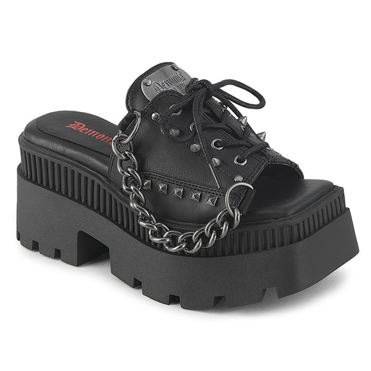 3 1/4" Chunky Heel, 2" Square-Toe PF Slide Sandal (Demonia WRA03/BVL)