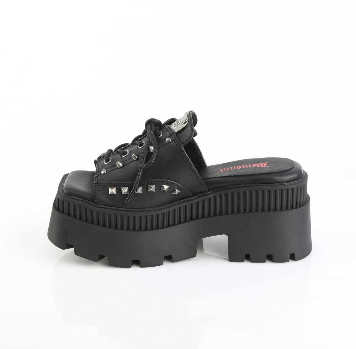 3 1/4" Chunky Heel, 2" Square-Toe PF Slide Sandal (Demonia WRA03/BVL)