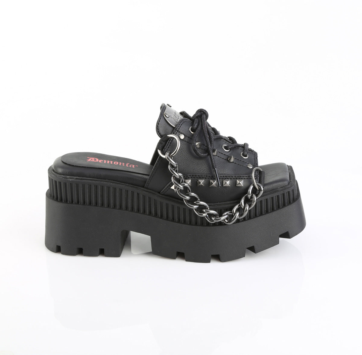 3 1/4" Chunky Heel, 2" Square-Toe PF Slide Sandal (Demonia WRA03/BVL)