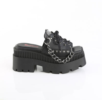 3 1/4" Chunky Heel, 2" Square-Toe PF Slide Sandal (Demonia WRA03/BVL)
