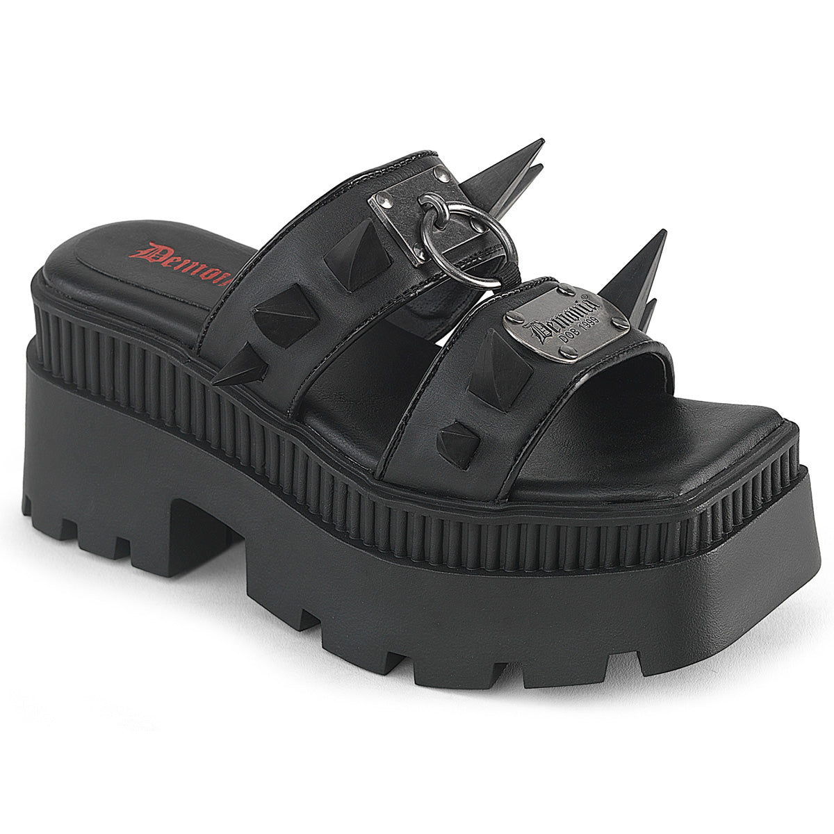 3 1/4" Chunky Heel, 2" Square-Toe PF Double Slide Sandal (Demonia WRA13/BVL)
