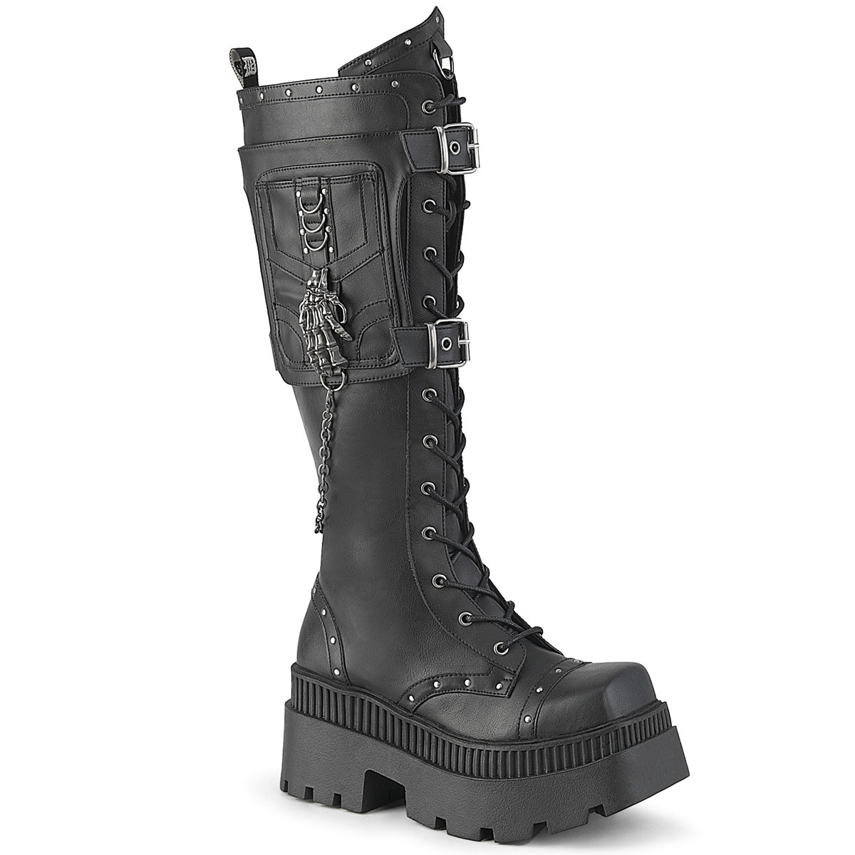 3 1/4" Chunky Heel, 2" Square-Toe PF Knee BT, Inside Zip (Demonia WRA205/BVL)