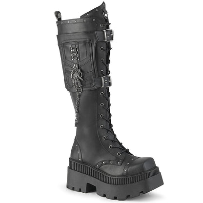 3 1/4" Chunky Heel, 2" Square-Toe PF Knee BT, Inside Zip (Demonia WRA205/BVL)