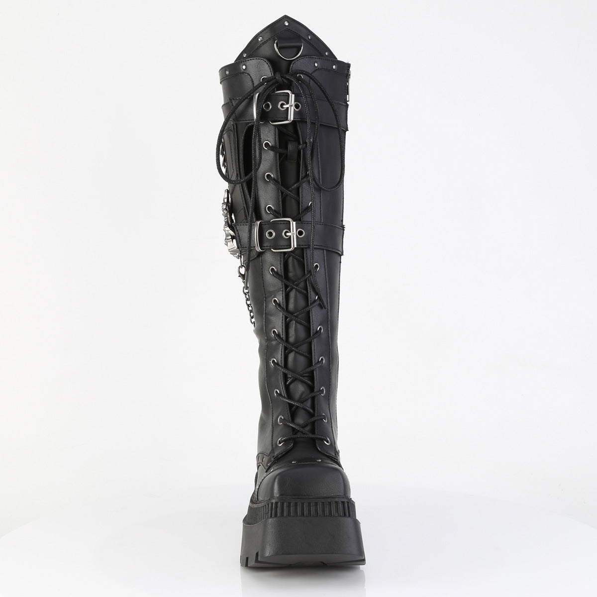 3 1/4" Chunky Heel, 2" Square-Toe PF Knee BT, Inside Zip (Demonia WRA205/BVL)