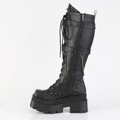 3 1/4" Chunky Heel, 2" Square-Toe PF Knee BT, Inside Zip (Demonia WRA205/BVL)
