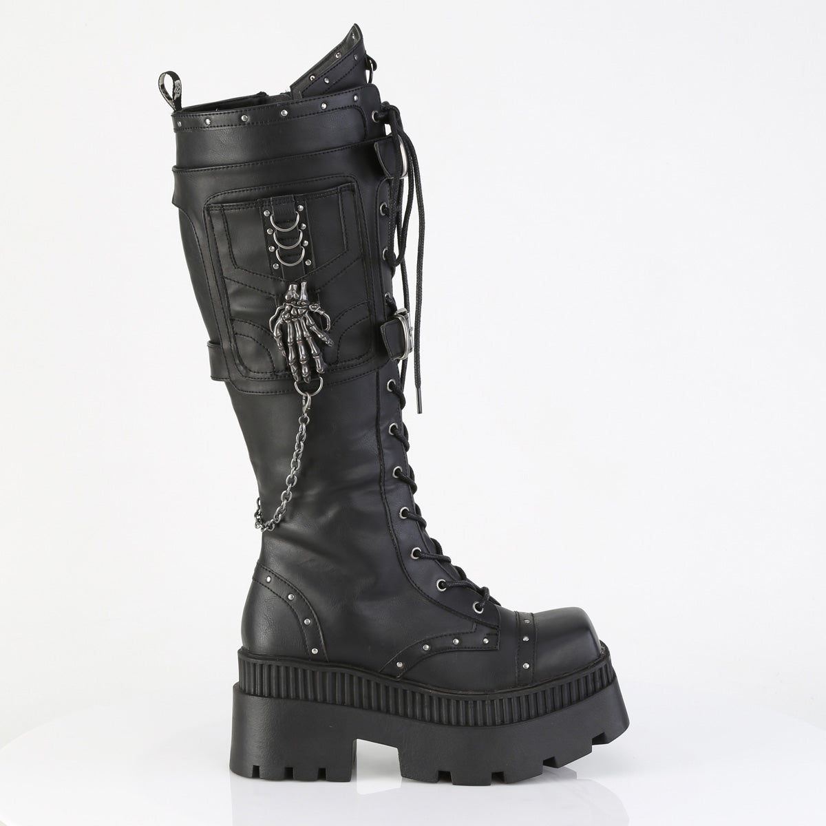 3 1/4" Chunky Heel, 2" Square-Toe PF Knee BT, Inside Zip (Demonia WRA205/BVL)