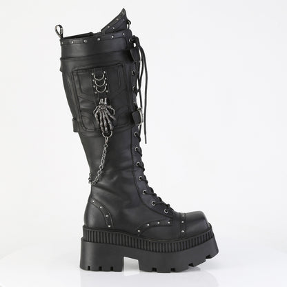 3 1/4" Chunky Heel, 2" Square-Toe PF Knee BT, Inside Zip (Demonia WRA205/BVL)