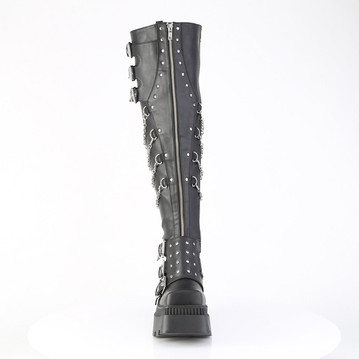 3 1/4" Chunky Heel, 2" Square-Toe PF Thigh Boot, Inside Zip (Demonia WRA310/BVL)