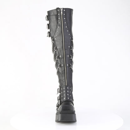 3 1/4" Chunky Heel, 2" Square-Toe PF Thigh Boot, Inside Zip (Demonia WRA310/BVL)