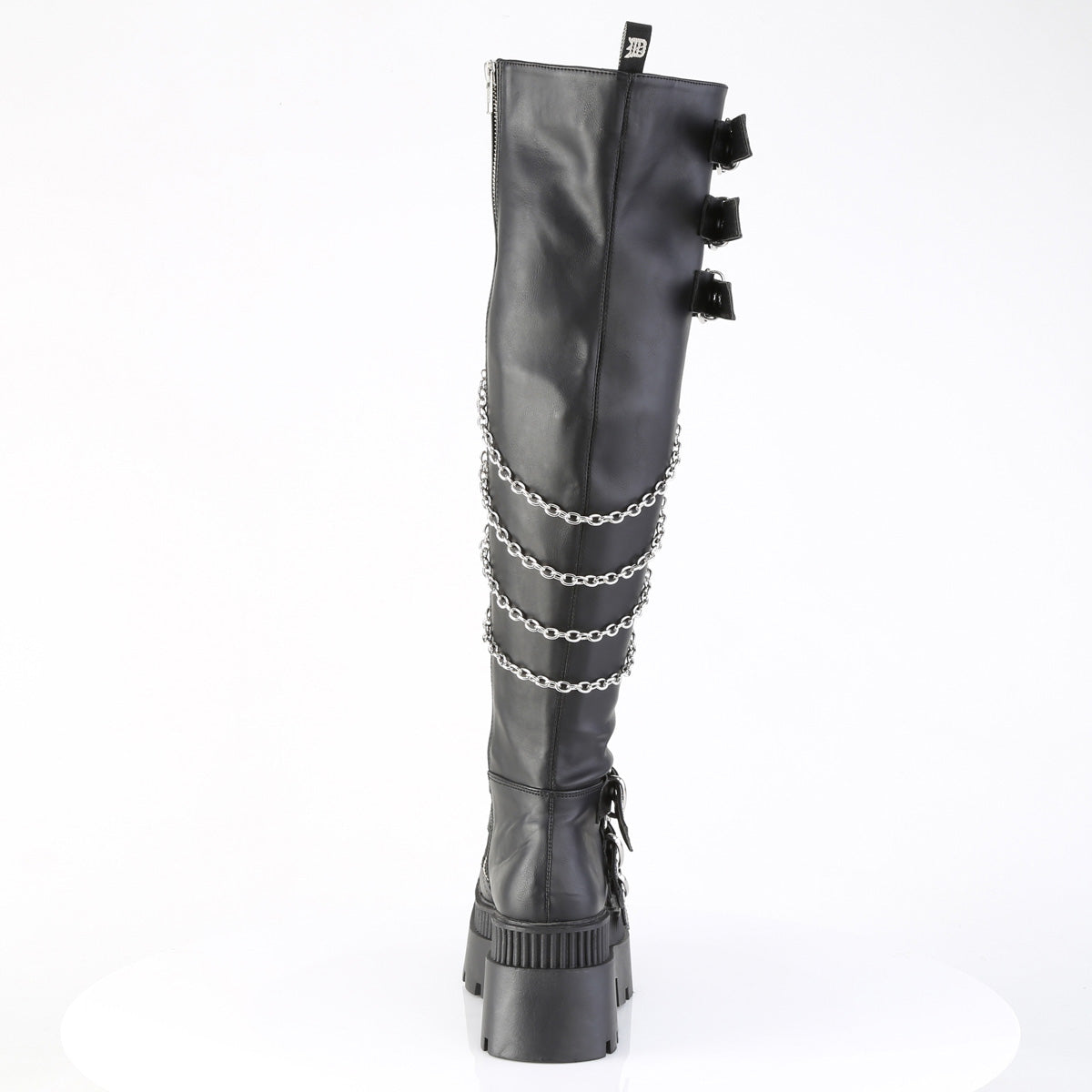3 1/4" Chunky Heel, 2" Square-Toe PF Thigh Boot, Inside Zip (Demonia WRA310/BVL)