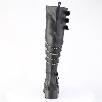 3 1/4" Chunky Heel, 2" Square-Toe PF Thigh Boot, Inside Zip (Demonia WRA310/BVL)