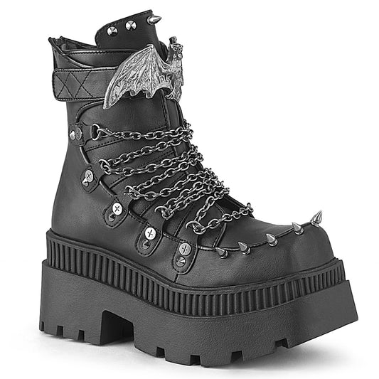 3 1/4" Chunky Heel, 2" Square-Toe PF Ankle BT, Back Zip (Demonia WRA55/BVL)