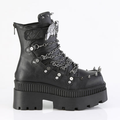 3 1/4" Chunky Heel, 2" Square-Toe PF Ankle BT, Back Zip (Demonia WRA55/BVL)