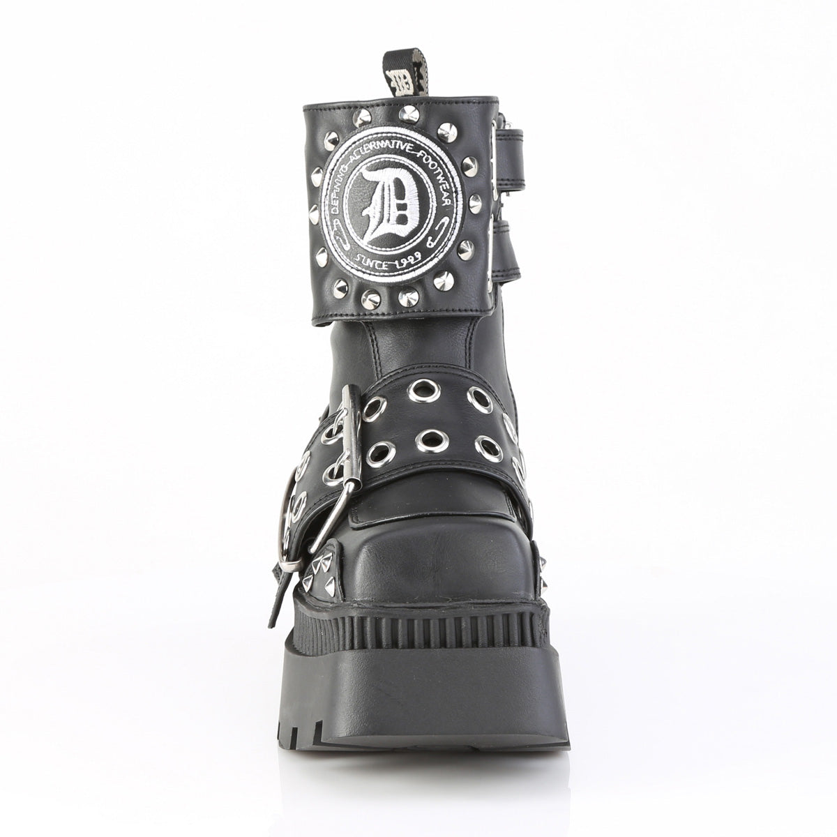 3 1/4" Chunky Heel, 2" Square-Toe PF Ankle Boot, Inside Zip (Demonia WRA58/BVL)