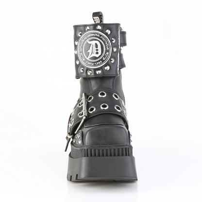 3 1/4" Chunky Heel, 2" Square-Toe PF Ankle Boot, Inside Zip (Demonia WRA58/BVL)
