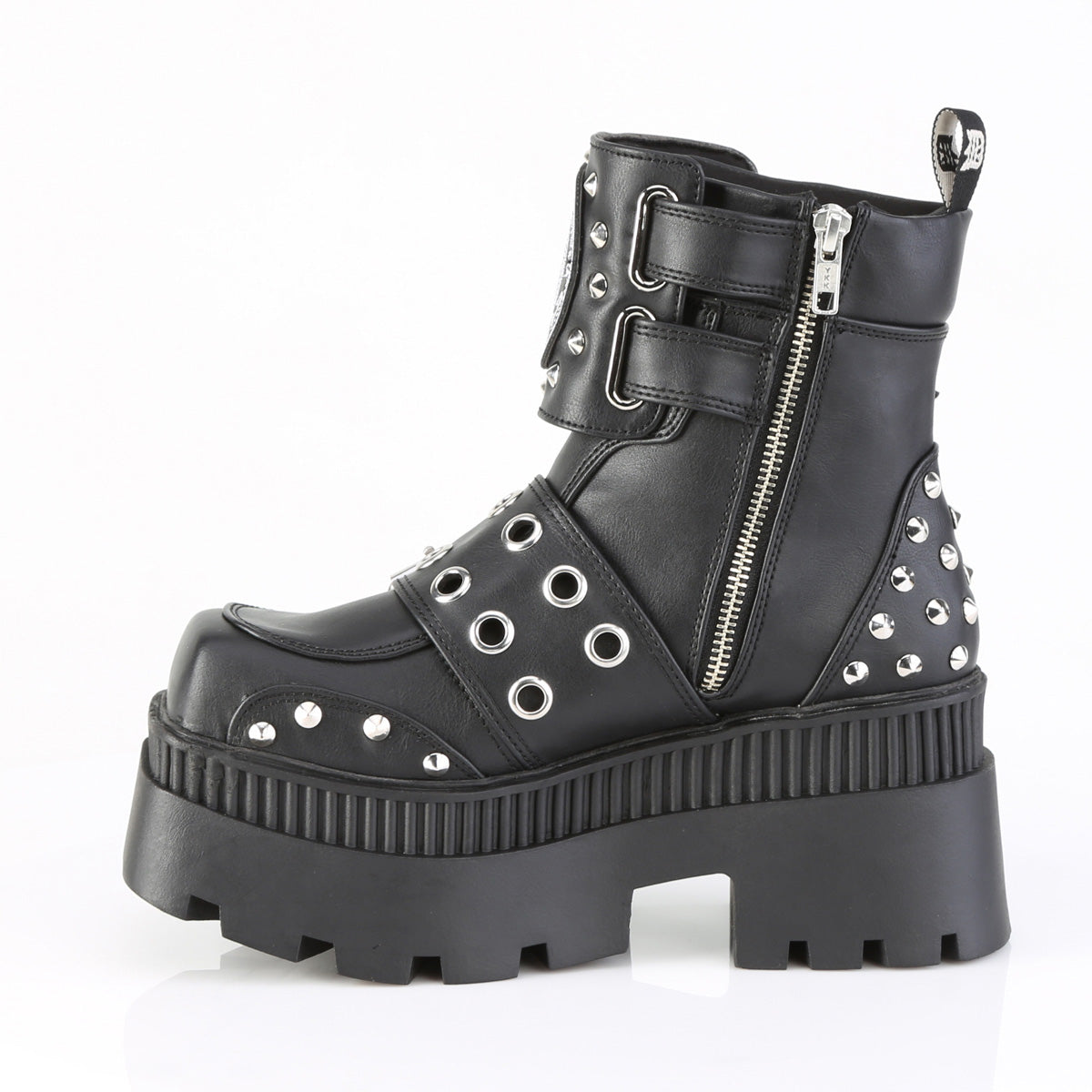 3 1/4" Chunky Heel, 2" Square-Toe PF Ankle Boot, Inside Zip (Demonia WRA58/BVL)