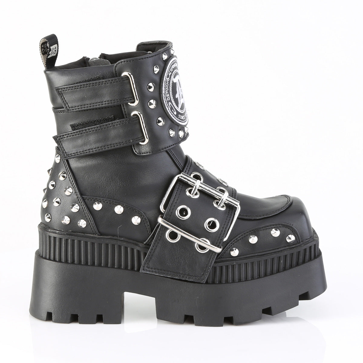 3 1/4" Chunky Heel, 2" Square-Toe PF Ankle Boot, Inside Zip (Demonia WRA58/BVL)