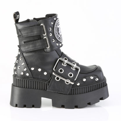 3 1/4" Chunky Heel, 2" Square-Toe PF Ankle Boot, Inside Zip (Demonia WRA58/BVL)