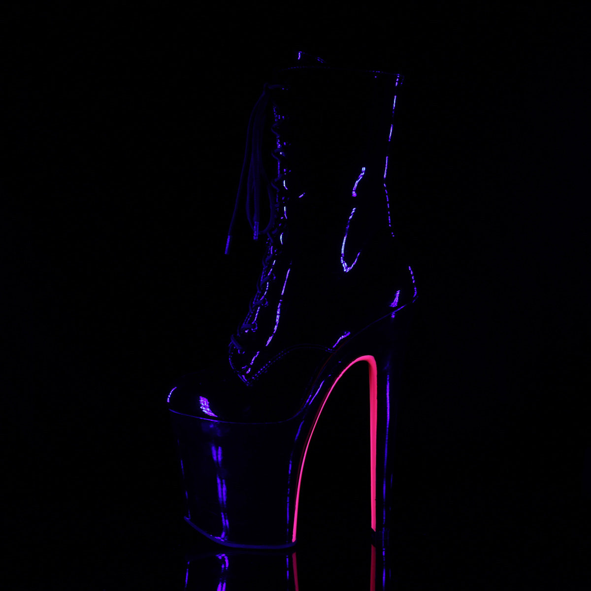 8" Heel, 4" PF Lace-up Two Tone Ankle Boot, Side Zip (Pleaser XTM1020TT/B/B-NHP)