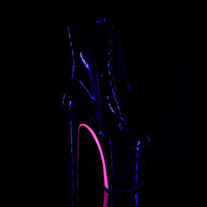 8" Heel, 4" PF Lace-up Two Tone Ankle Boot, Side Zip (Pleaser XTM1020TT/B/B-NHP)