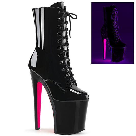 8" Heel, 4" PF Lace-up Two Tone Ankle Boot, Side Zip (Pleaser XTM1020TT/B/B-NHP)