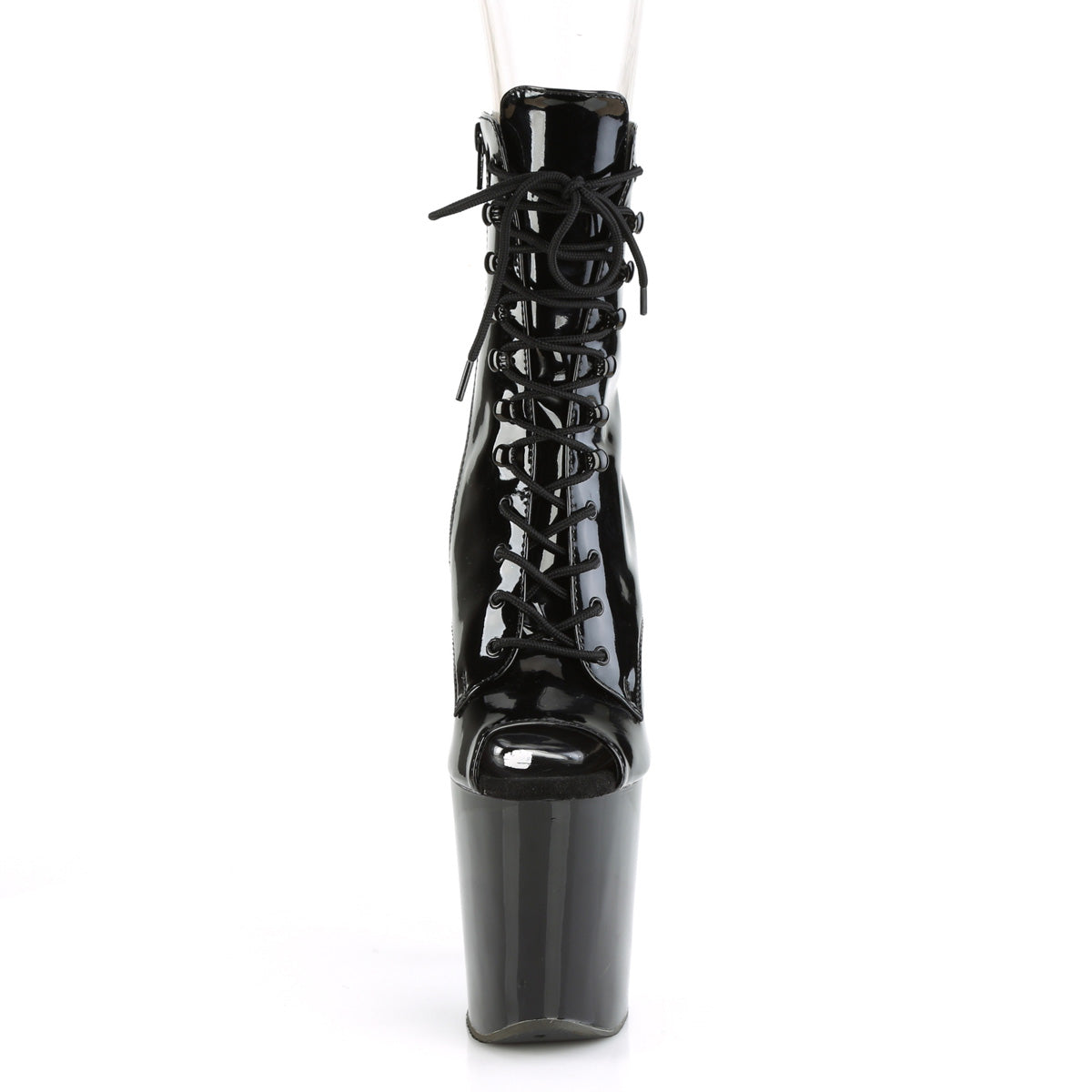 8" Heel, 4" PF Peep Toe Lace-Up Ankle Boot, Side Zip (Pleaser XTM1021/B/M)