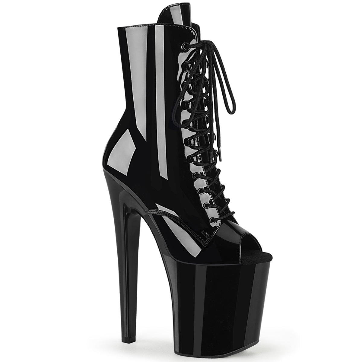 8" Heel, 4" PF Peep Toe Lace-Up Ankle Boot, Side Zip (Pleaser XTM1021/B/M)