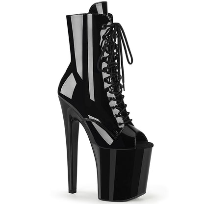 8" Heel, 4" PF Peep Toe Lace-Up Ankle Boot, Side Zip (Pleaser XTM1021/B/M)