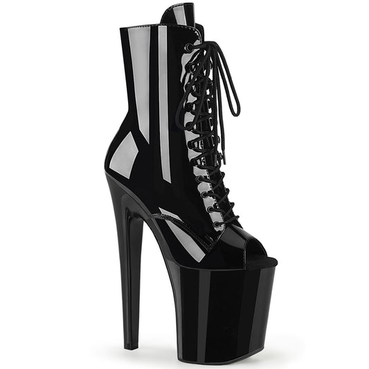 8" Heel, 4" PF Peep Toe Lace-Up Ankle Boot, Side Zip (Pleaser XTM1021/B/M)