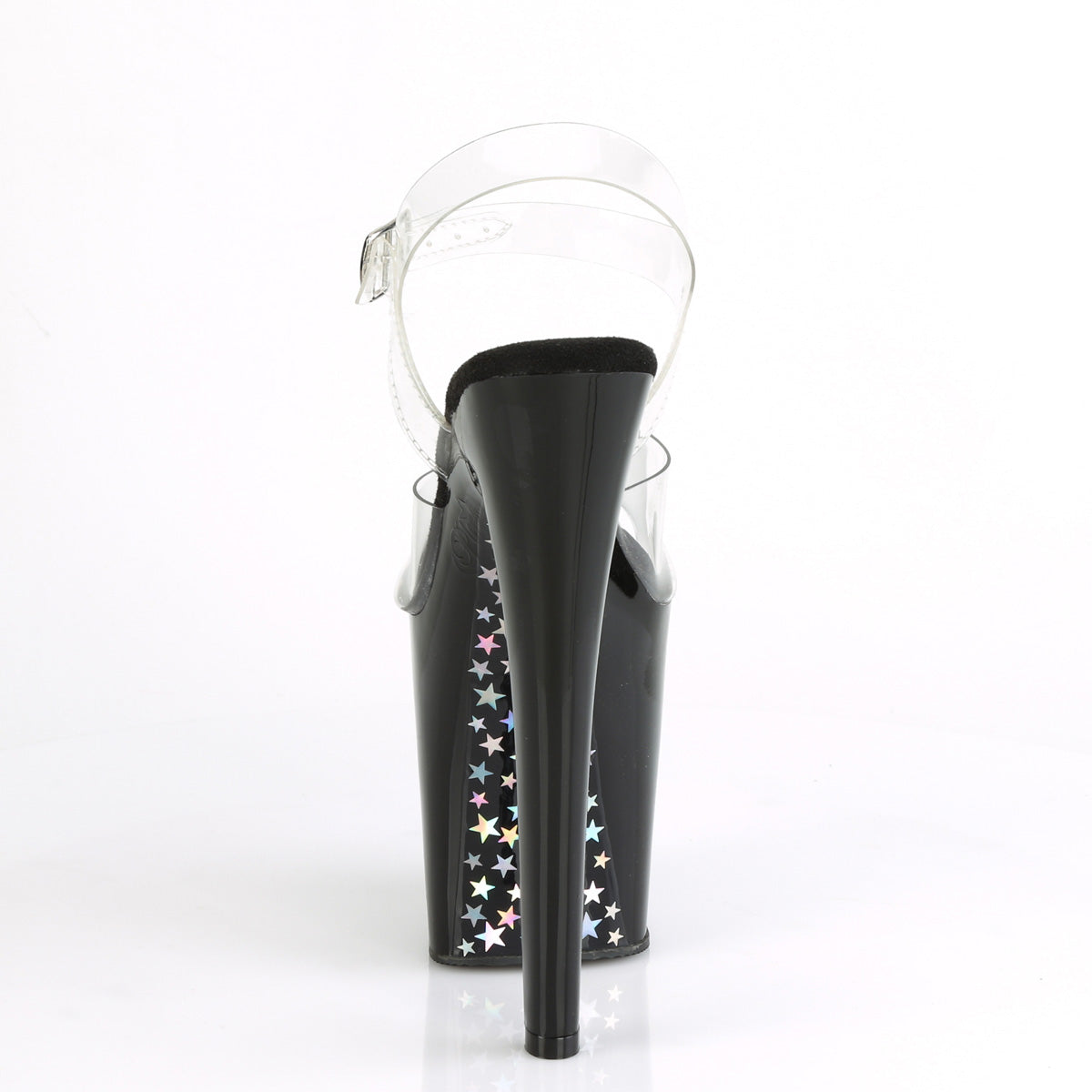 *8" Heel, 4" PF Ankle Strap Sandal w/Contrast Holo Stars (Pleaser XTM808CHS/C/B-SHG)