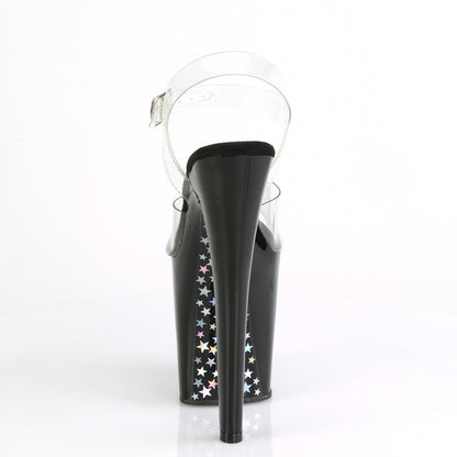 *8" Heel, 4" PF Ankle Strap Sandal w/Contrast Holo Stars (Pleaser XTM808CHS/C/B-SHG)