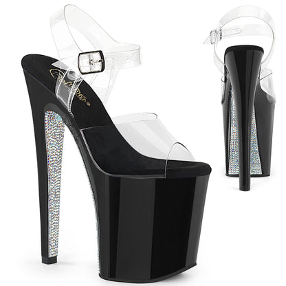 8" Heel, 4" PF Ankle Strap Sandal w/ Contrast RS (Pleaser XTM808CRS/C/B-SRS)