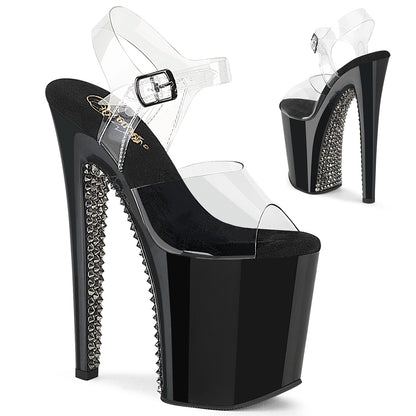 8" Heel, 4" PF Ankle Strap Sandal w/ RS (Pleaser XTM808SPRS/C/B-PW)