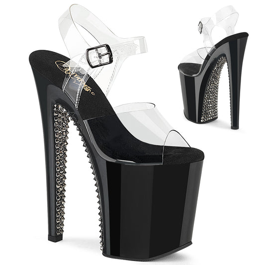 8" Heel, 4" PF Ankle Strap Sandal w/ RS (Pleaser XTM808SPRS/C/B-PW)