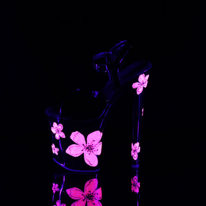 8" Heel, 4" PF Ankle Strap Sandal w/Hibiscus Flowers (Pleaser XTM809HB/B/B-NPNK)