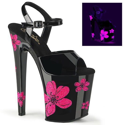 8" Heel, 4" PF Ankle Strap Sandal w/Hibiscus Flowers (Pleaser XTM809HB/B/B-NPNK)