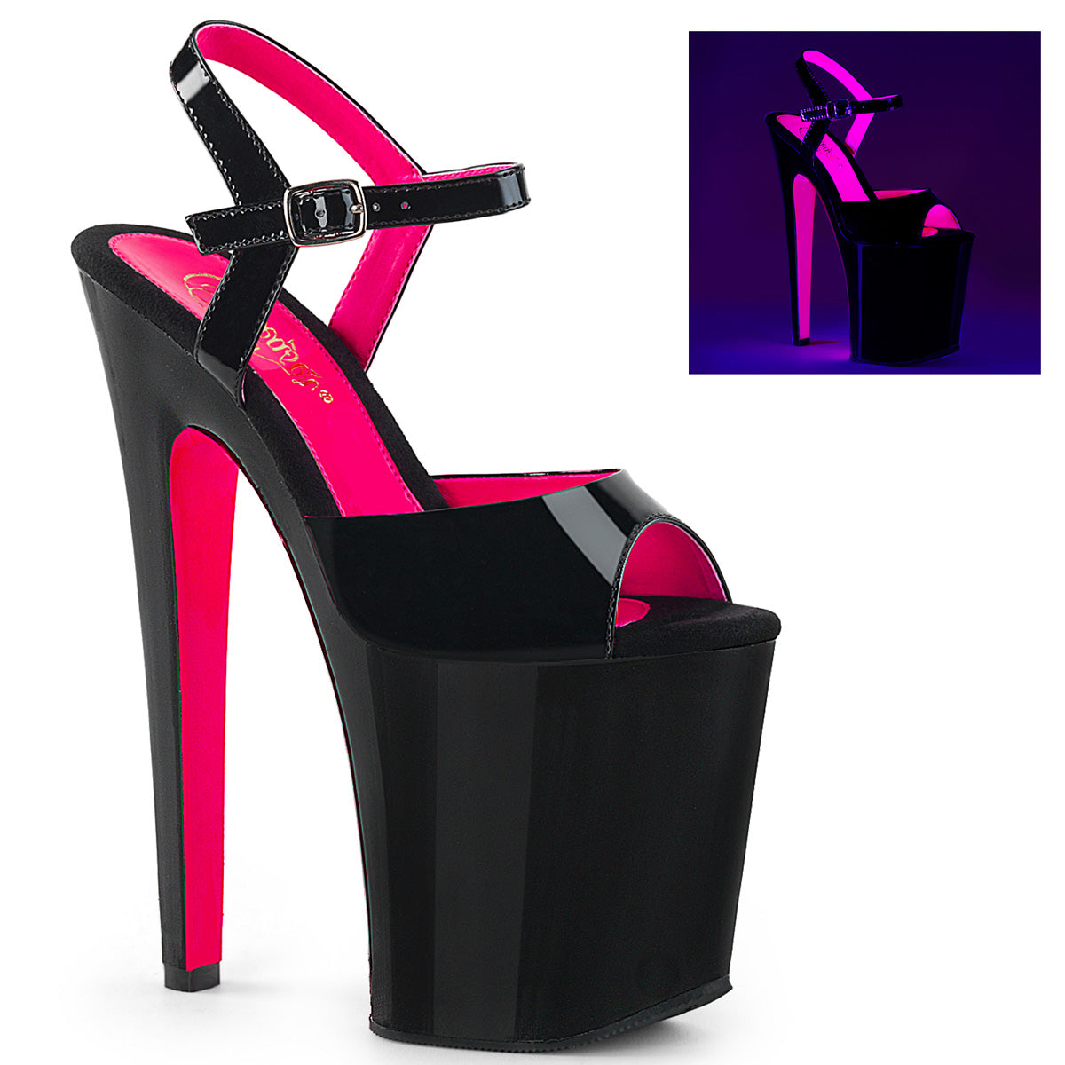 8" Heel, 4" PF Two Tone Ankle Strap Sandal (Pleaser XTM809TT/B-HP/M)
